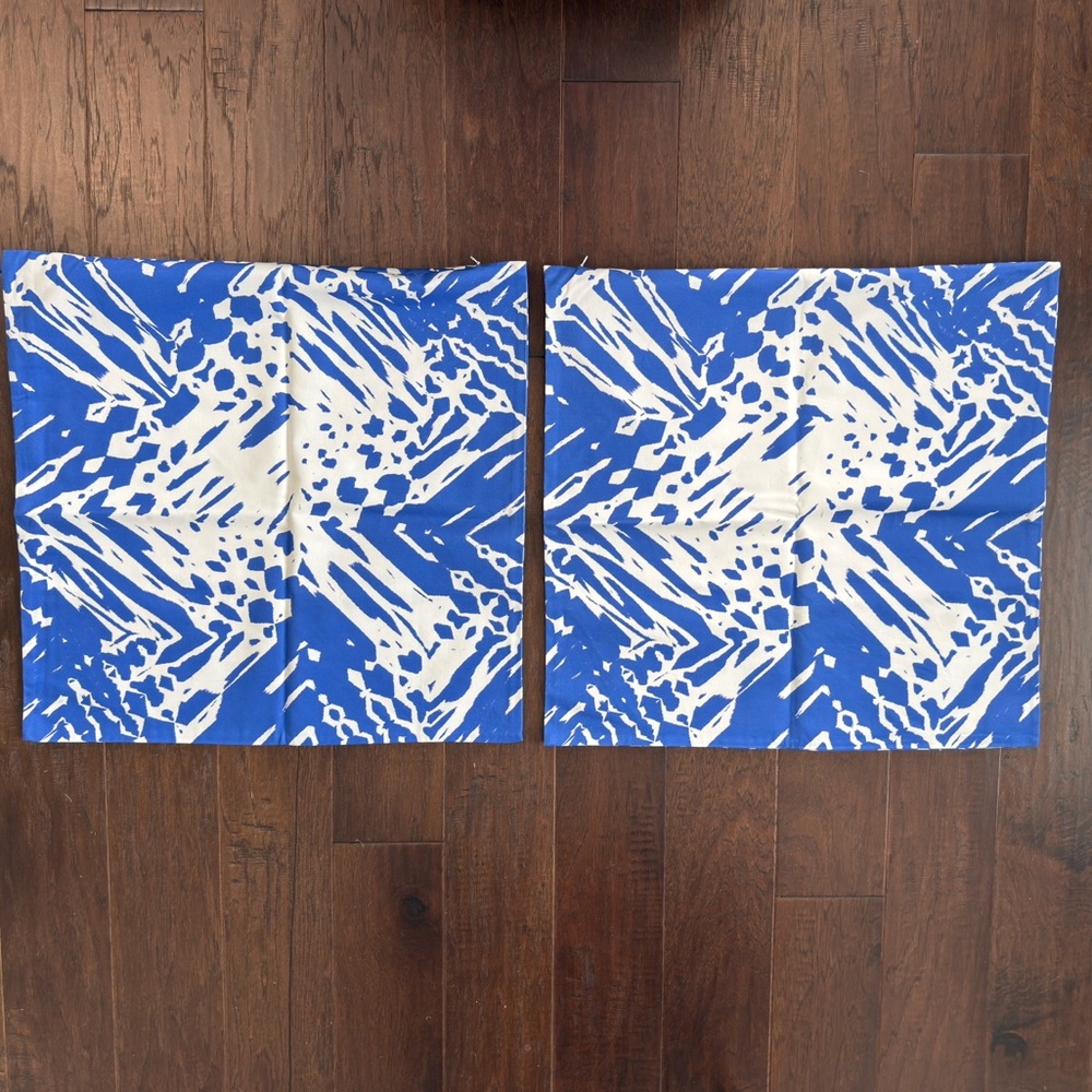 Pair Blue and White Abstract Pillow Covers